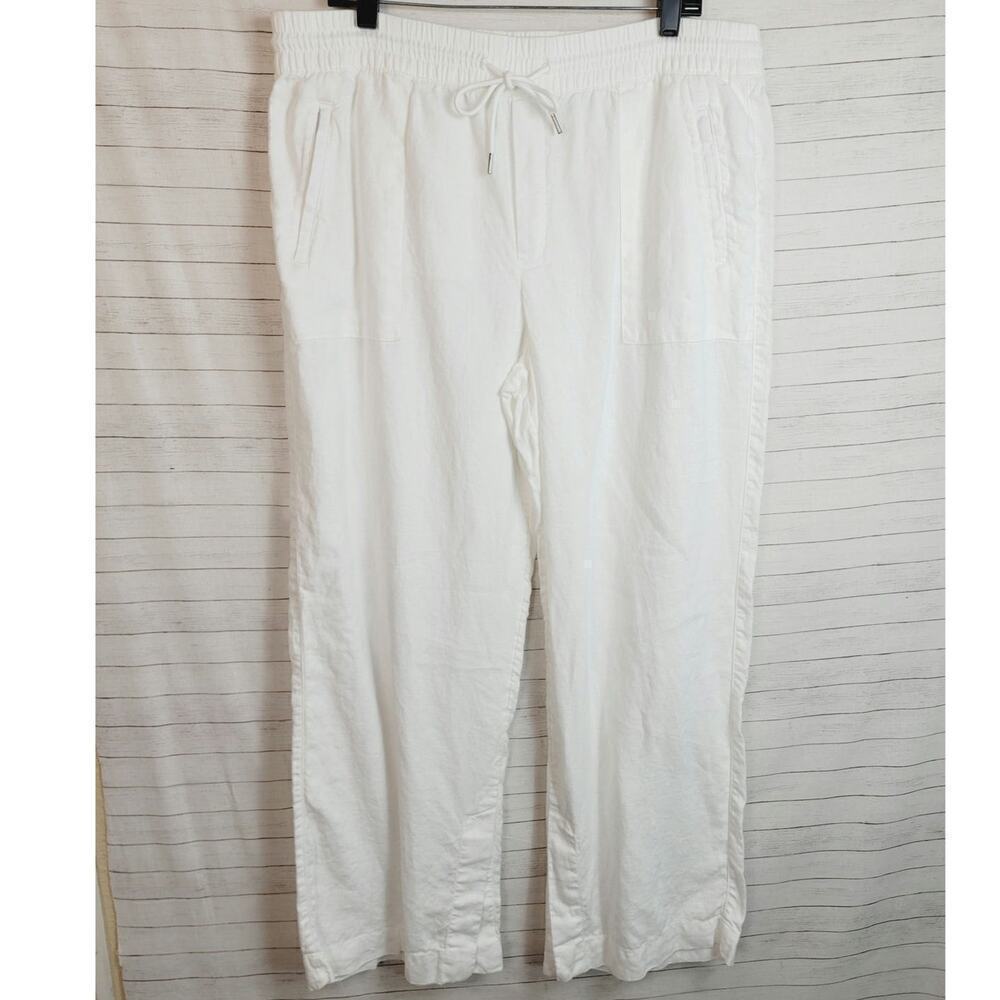 Athleta Retreat Linen Wide Leg Pants in White Calla Lily, sz 16